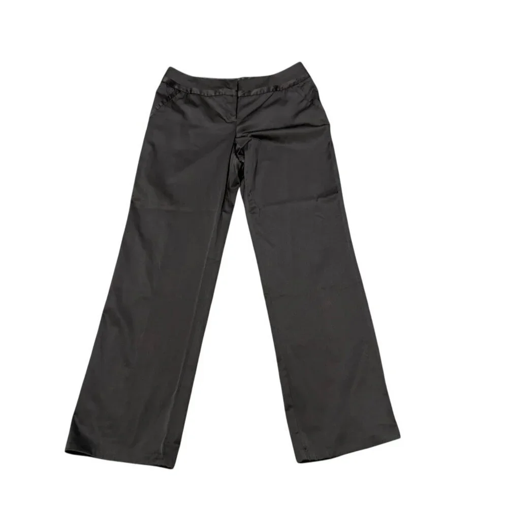 George Women's Black Pants Satin Waist Stripe Flat Front Wide Leg Size 12 - Picture 2 of 9